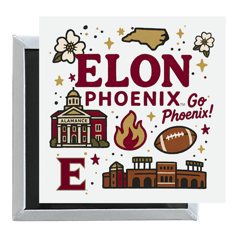 Elon University Officially Licensed 2.5"x 2.5" Fridge Magnet Medley Design
