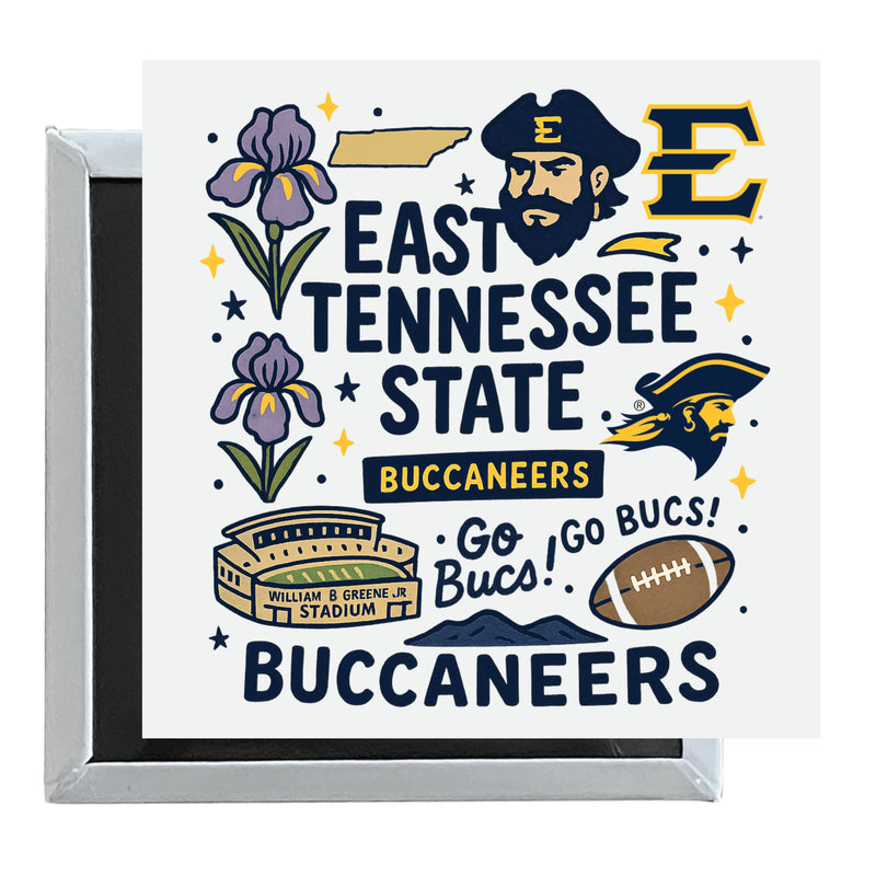 East Tennessee State University Officially Licensed 2.5"x 2.5" Fridge Magnet Medley Design