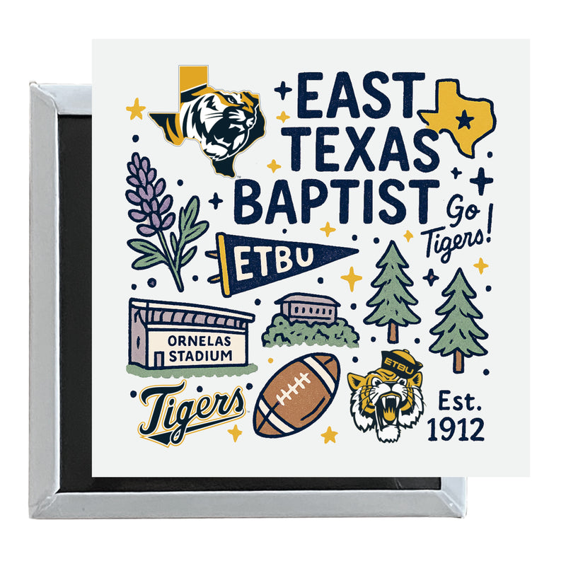 East Texas Baptist University Officially Licensed 2.5"x 2.5" Fridge Magnet Medley Design