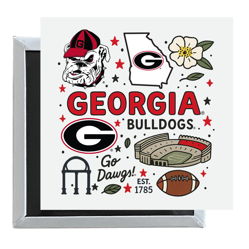 Georgia Bulldogs Officially Licensed 2.5"x 2.5" Fridge Magnet Medley Design