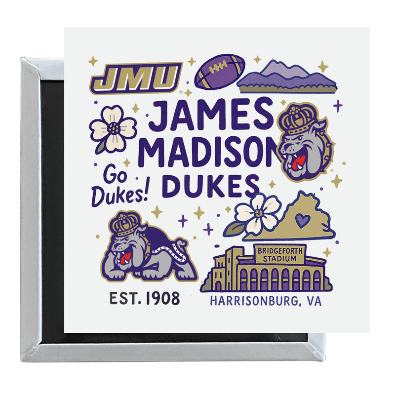 James Madison Dukes Officially Licensed 2.5"x 2.5" Fridge Magnet Medley Design
