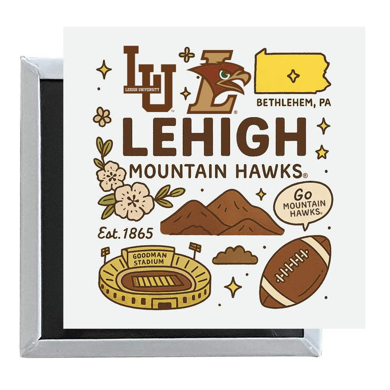 Lehigh University Mountain Hawks Officially Licensed 2.5"x 2.5" Fridge Magnet Medley Design
