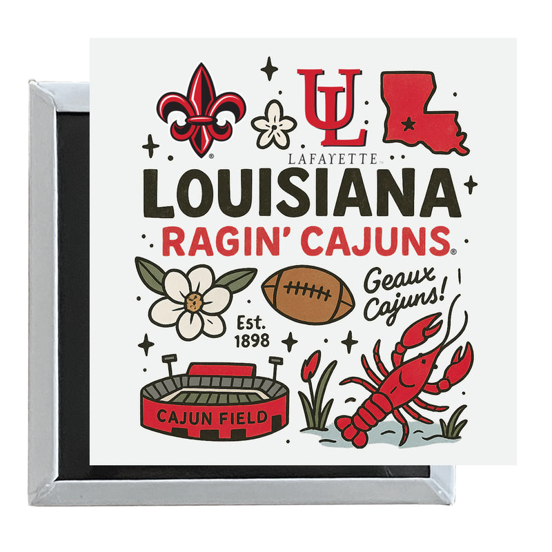 Louisiana at Lafayette Ragin' Cajuns Officially Licensed 2.5"x 2.5" Fridge Magnet Medley Design