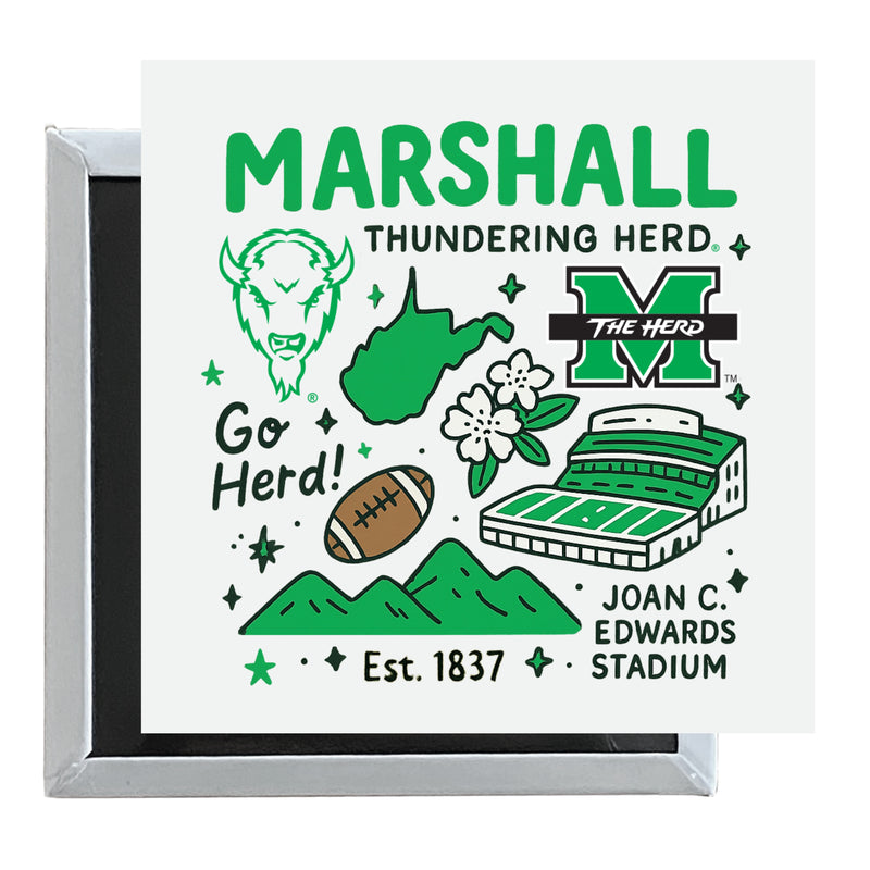 Marshall Thundering Herd Officially Licensed 2.5"x 2.5" Fridge Magnet Medley Design