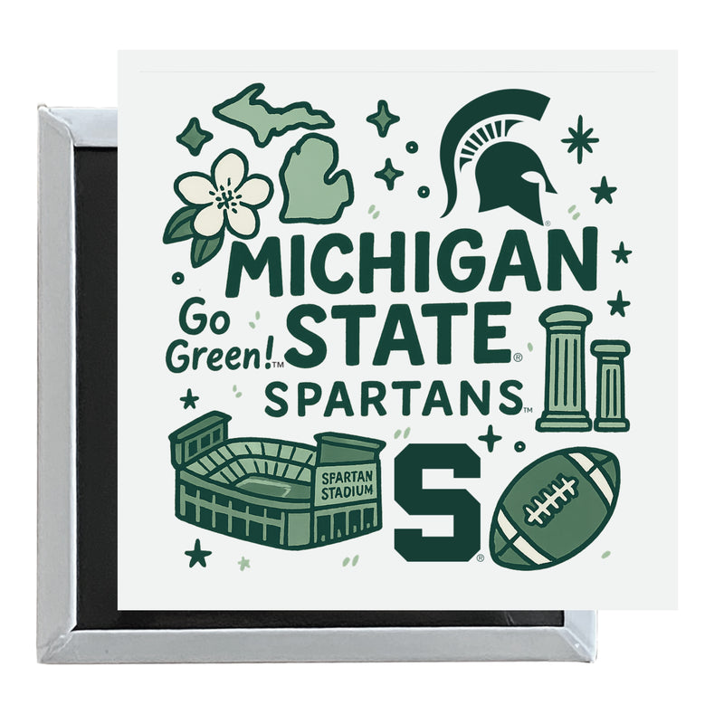 Michigan State Spartans Officially Licensed 2.5"x 2.5" Fridge Magnet Medley Design