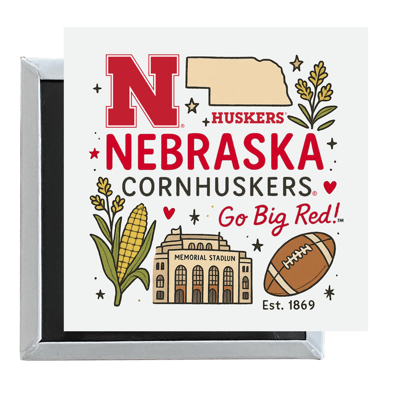 Nebraska Cornhuskers Officially Licensed 2.5"x 2.5" Fridge Magnet Medley Design