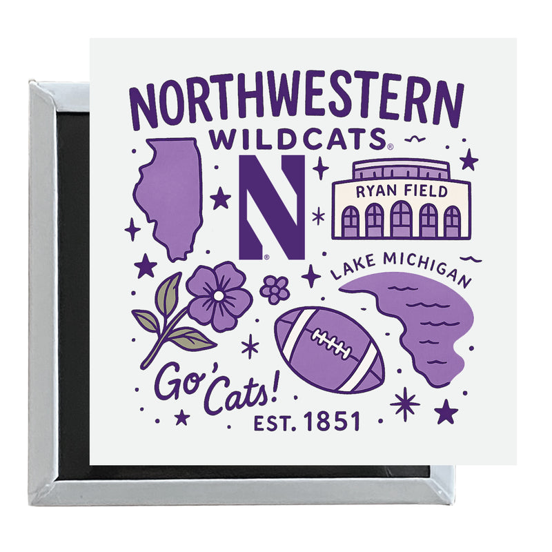 Northwestern University Wildcats Officially Licensed 2.5"x 2.5" Fridge Magnet Medley Design