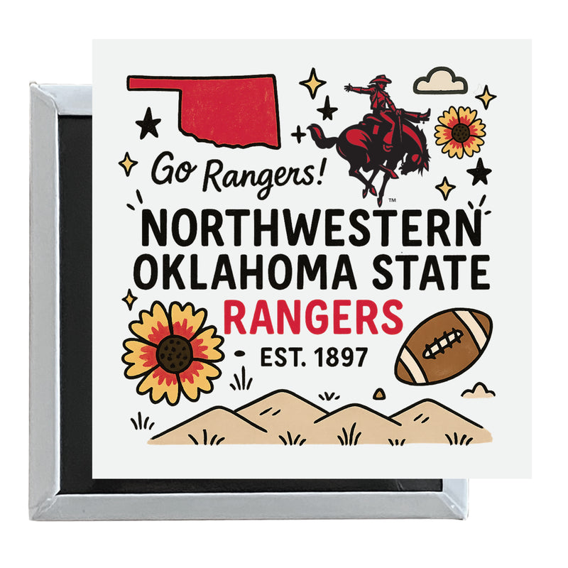 Northwestern Oklahoma State University Officially Licensed 2.5"x 2.5" Fridge Magnet Medley Design