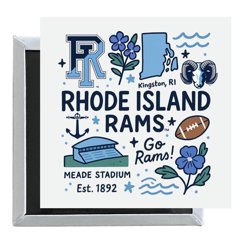 Rhode Island University Officially Licensed 2.5"x 2.5" Fridge Magnet Medley Design