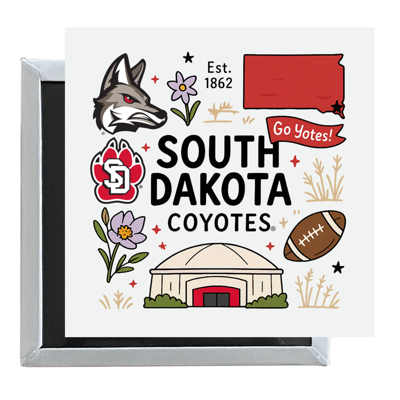 South Dakota Coyotes Officially Licensed 2.5"x 2.5" Fridge Magnet Medley Design