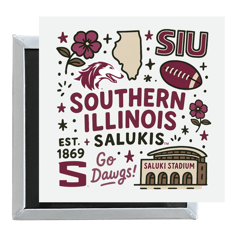 Southern Illinois Salukis Officially Licensed 2.5"x 2.5" Fridge Magnet Medley Design