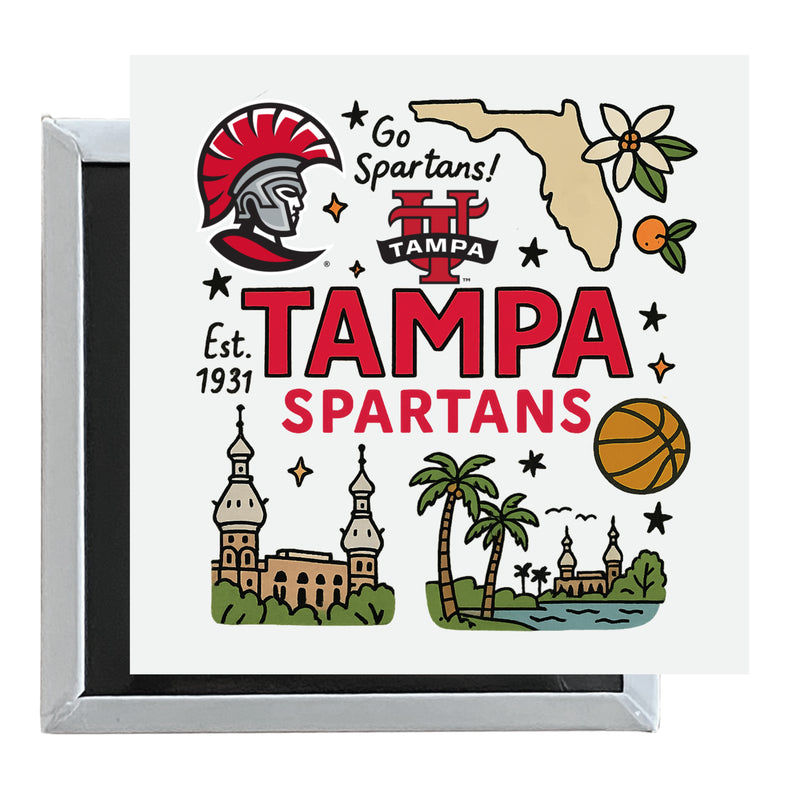 University of Tampa Spartans Officially Licensed 2.5"x 2.5" Fridge Magnet Medley Design