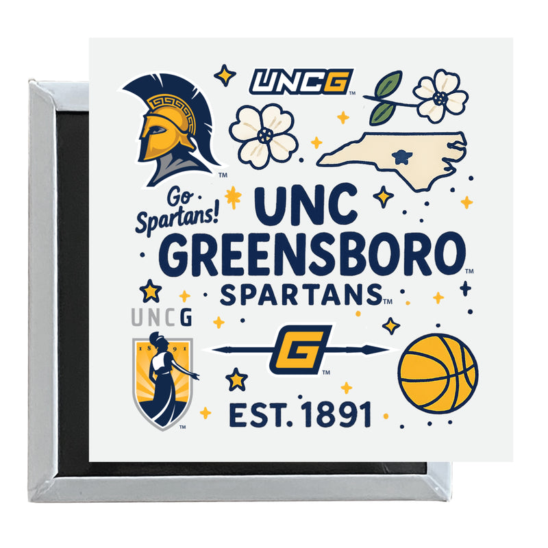 North Carolina Greensboro Spartans Officially Licensed 2.5"x 2.5" Fridge Magnet Medley Design