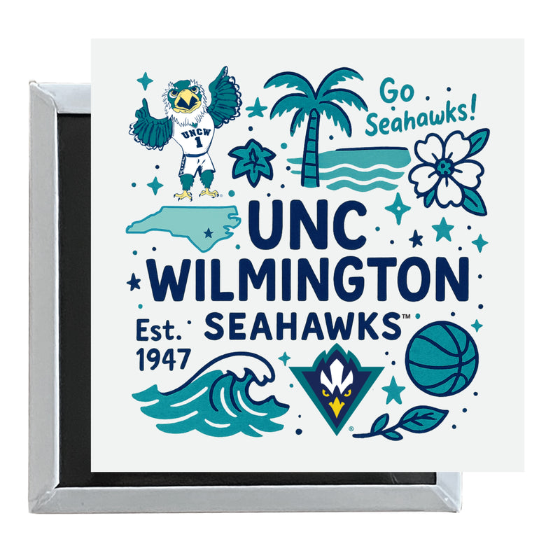 North Carolina Wilmington Seahawks Officially Licensed 2.5"x 2.5" Fridge Magnet Medley Design
