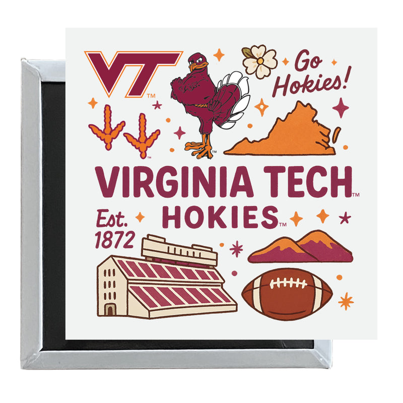 Virginia Tech Hokies Officially Licensed 2.5"x 2.5" Fridge Magnet Medley Design