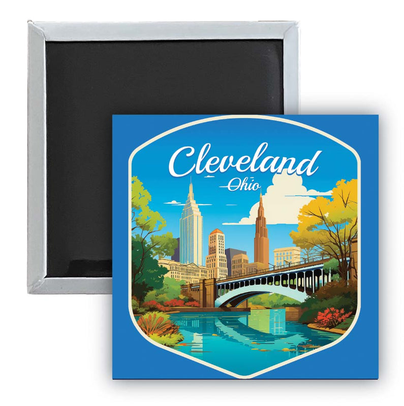 Cleveland Ohio Design B Souvenir 2.5 x 2.5-Inch Fridge Magnet 2-Pack