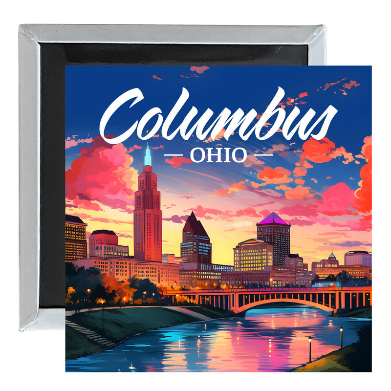 Columbus Ohio Sunset Cityscape Design Souvenir 2.5 x 2.5-Inch Fridge Magnet 4-Pack