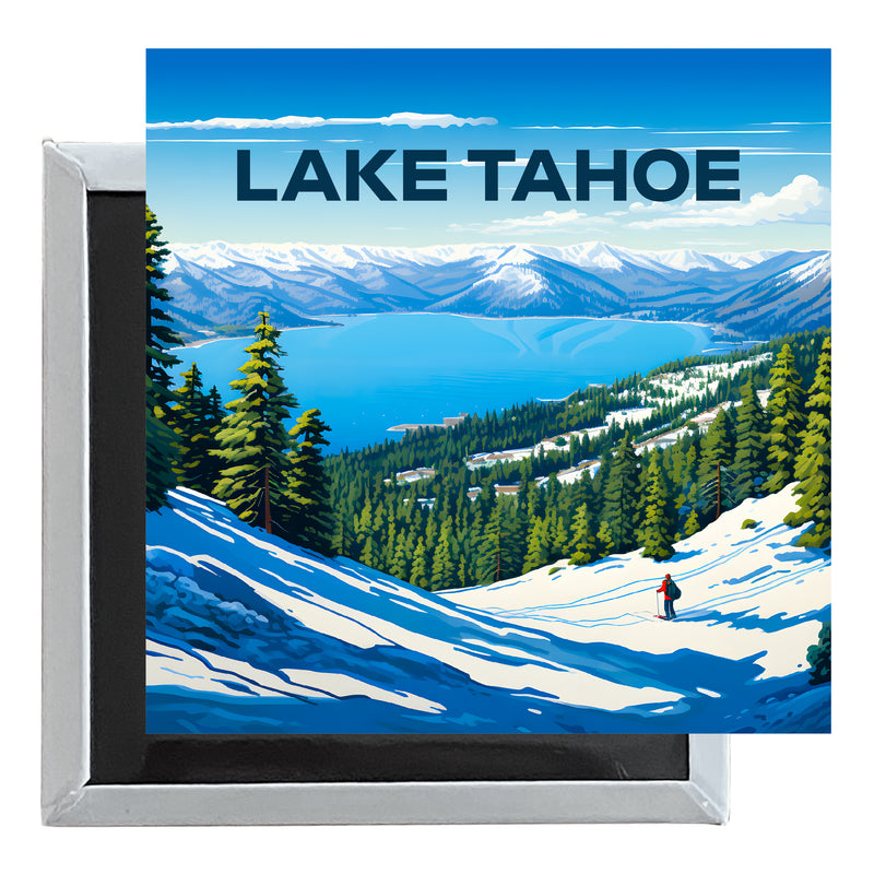 Lake Tahoe Ski Design D Souvenir 2.5 x 2.5-Inch Fridge Magnet 4-Pack
