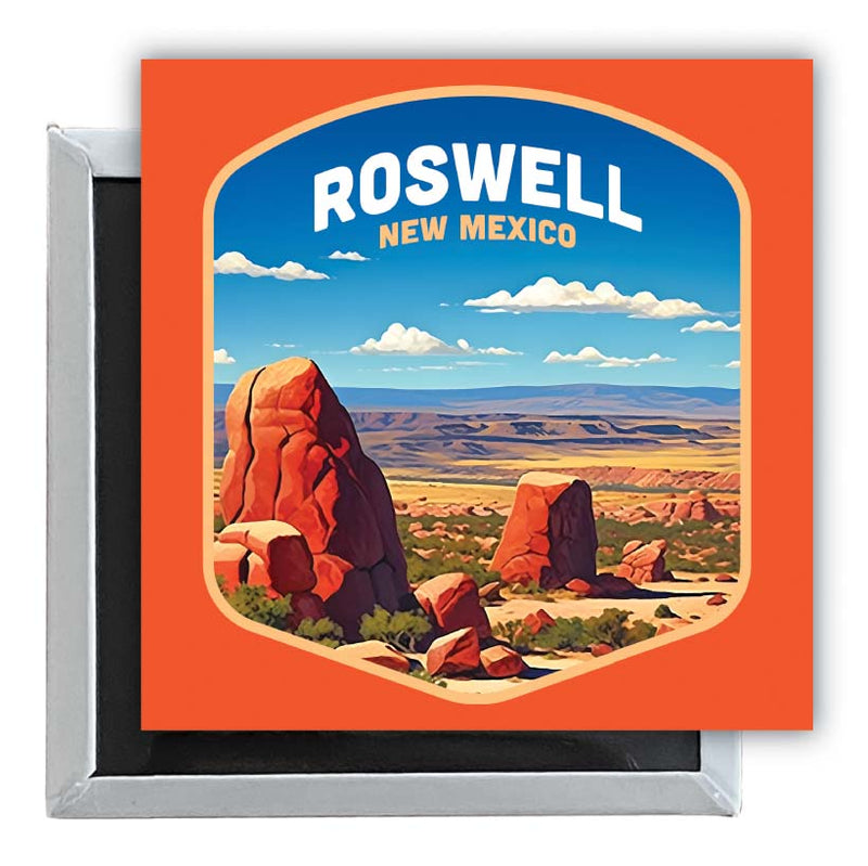 Rowell New Mexico Design B Souvenir 2.5 x 2.5-Inch Fridge Magnet 4-Pack