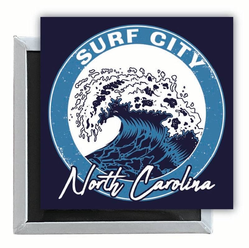 Surf City North Carolina Wave Design Souvenir 2.5 x 2.5-Inch Fridge Magnet 2-Pack