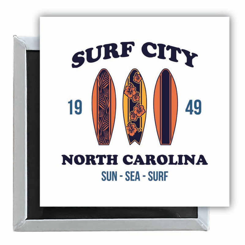 Surf City North Carolina Sun Sea Surf Design Souvenir 2.5 x 2.5-Inch Fridge Magnet Single