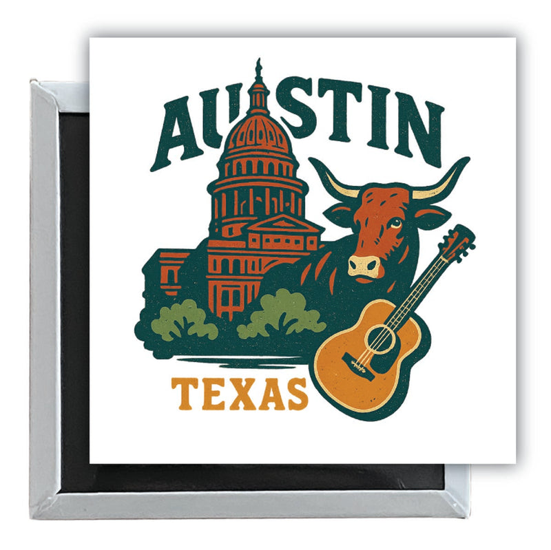 Austin Texas Vintage Design Souvenir 2.5 x 2.5-Inch Fridge Magnet