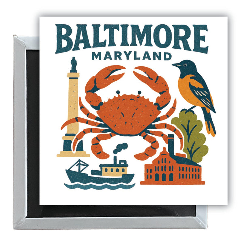 Baltimore Maryland Vintage Design Souvenir 2.5 x 2.5-Inch Fridge Magnet