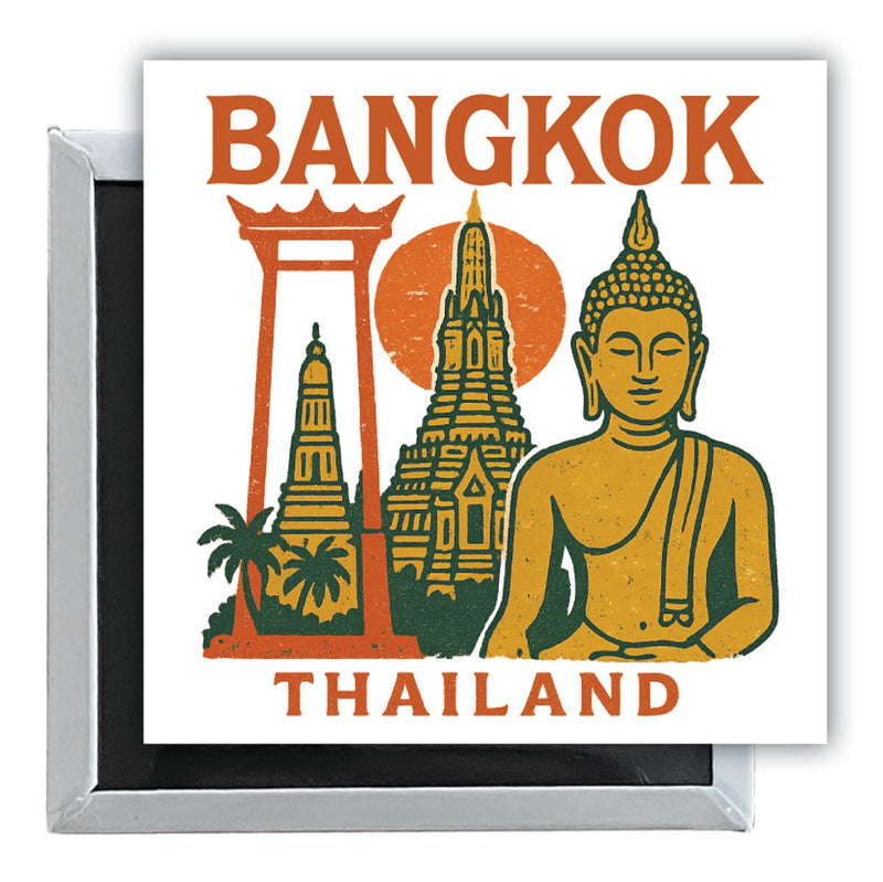 Bangkok Thailand Vintage Design Souvenir 2.5 x 2.5-Inch Fridge Magnet