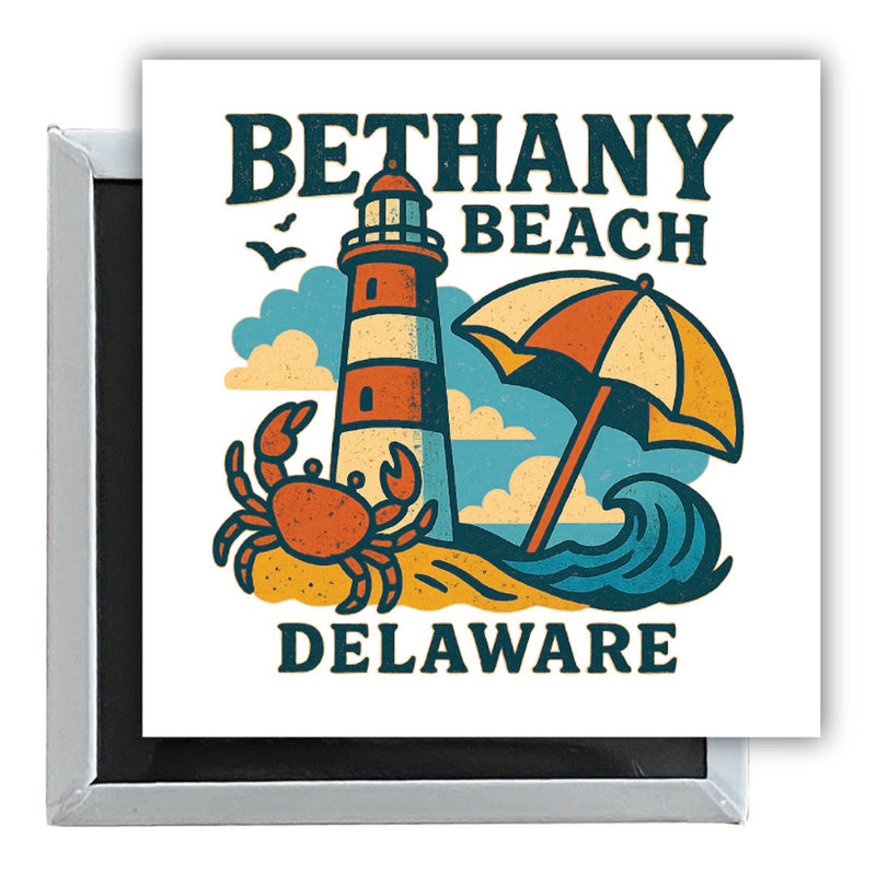 Bethany Beach Delaware Vintage Design Souvenir 2.5 x 2.5-Inch Fridge Magnet