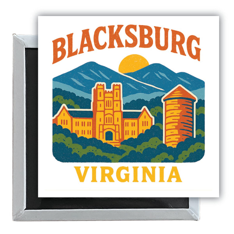 Blacksburg Virginia Vintage Design Souvenir 2.5 x 2.5-Inch Fridge Magnet