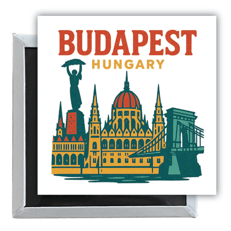 Budapest Hungary Vintage Design Souvenir 2.5 x 2.5-Inch Fridge Magnet