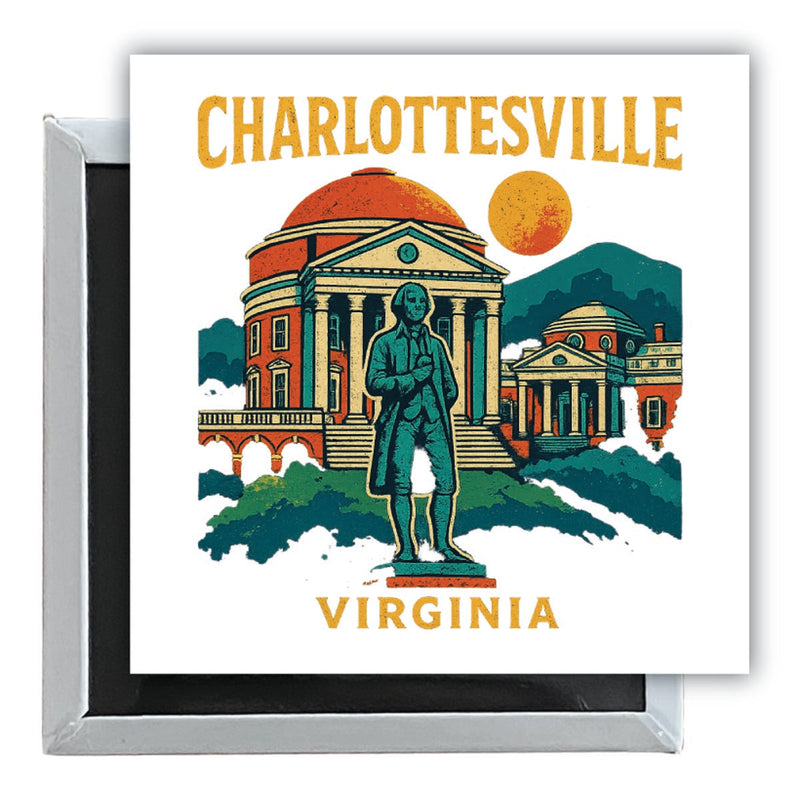 Charlottesville Virginia Vintage Design Souvenir 2.5 x 2.5-Inch Fridge Magnet