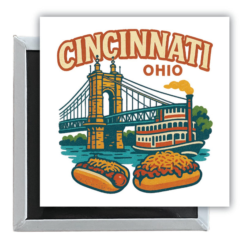 Cincinnati Ohio Vintage Design Souvenir 2.5 x 2.5-Inch Fridge Magnet