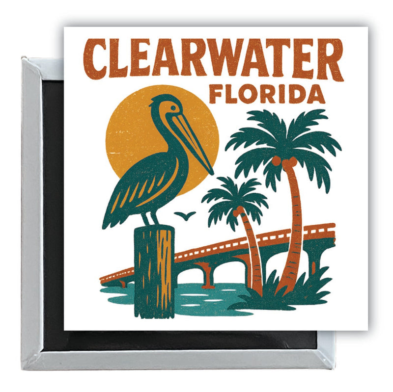 Clearwater Florida Vintage Design Souvenir 2.5 x 2.5-Inch Fridge Magnet