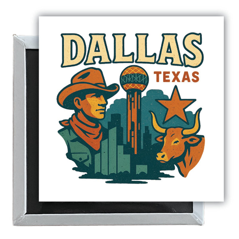 Dallas Texas Vintage Design Souvenir 2.5 x 2.5-Inch Fridge Magnet
