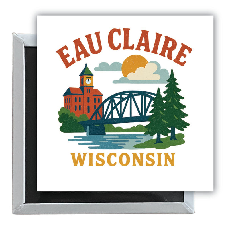Eau Claire Wisconsin Vintage Design Souvenir 2.5 x 2.5-Inch Fridge Magnet