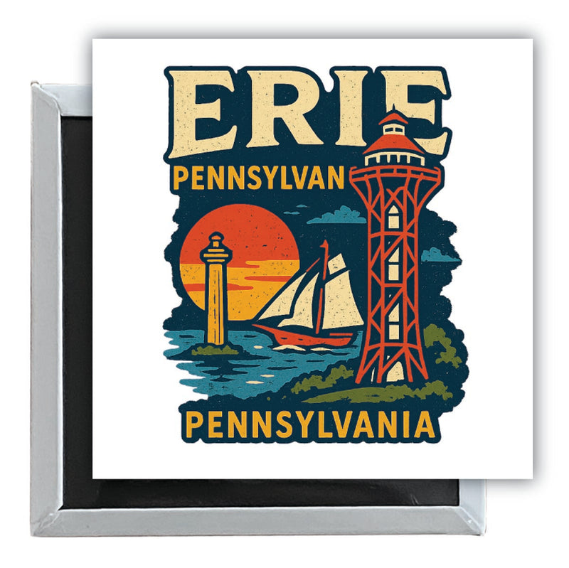 Erie Pennsylvania Vintage Design Souvenir 2.5 x 2.5-Inch Fridge Magnet