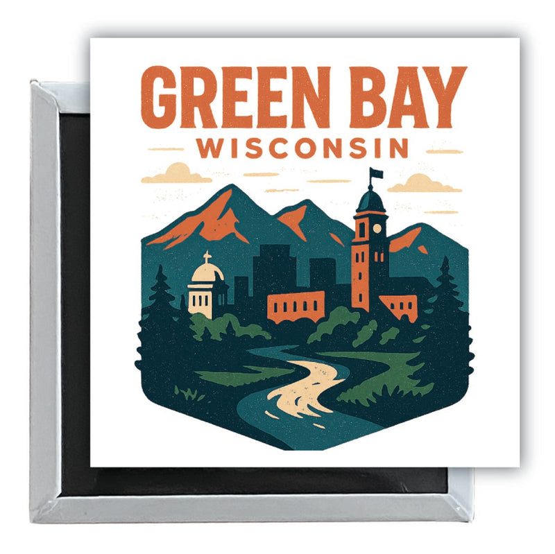 Green Bay Wisconsin Vintage Design Souvenir 2.5 x 2.5-Inch Fridge Magnet