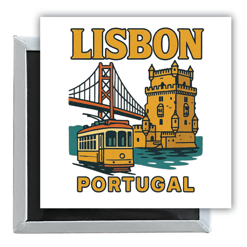 Lisbon Portugal Vintage Design Souvenir 2.5 x 2.5-Inch Fridge Magnet