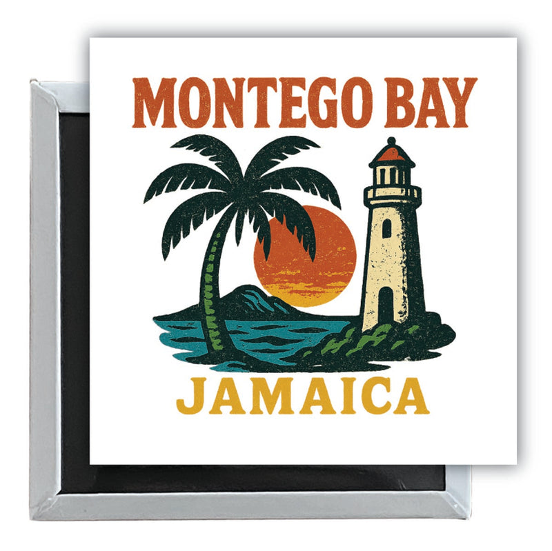 Montego Bay Jamaica Vintage Design Souvenir 2.5 x 2.5-Inch Fridge Magnet