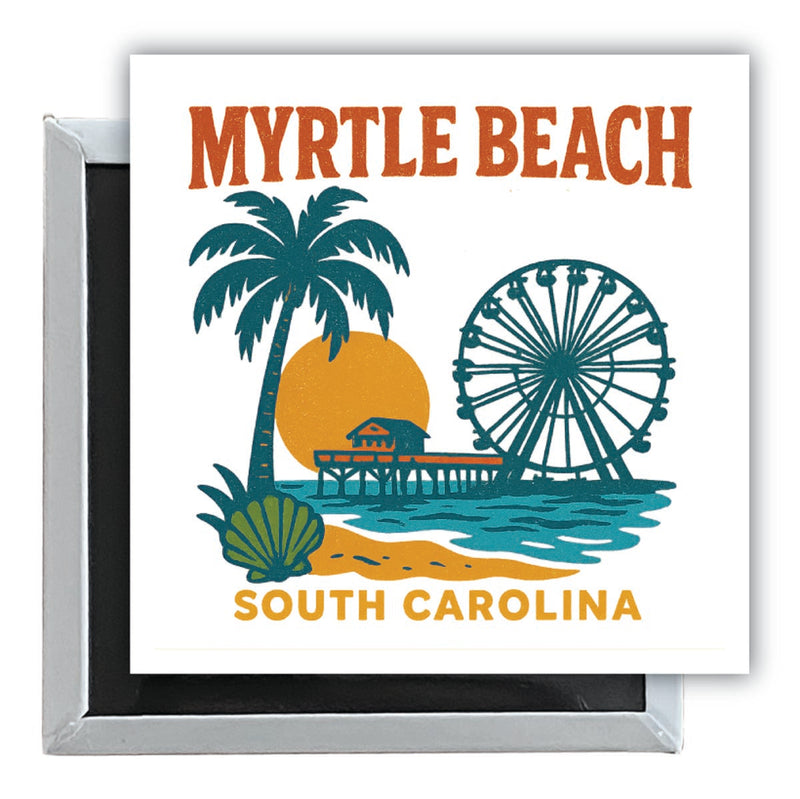 Myrtle Beach South Carolina Vintage Design Souvenir 2.5 x 2.5-Inch Fridge Magnet