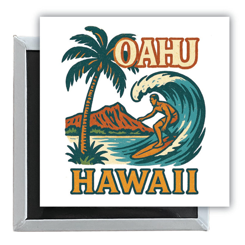 Oahu Hawaii Vintage Design Souvenir 2.5 x 2.5-Inch Fridge Magnet