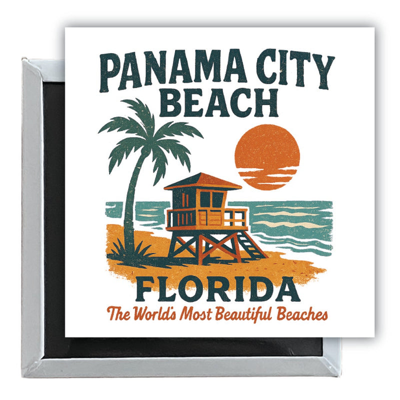 Panama City Beach Florida Vintage Design Souvenir 2.5 x 2.5-Inch Fridge Magnet