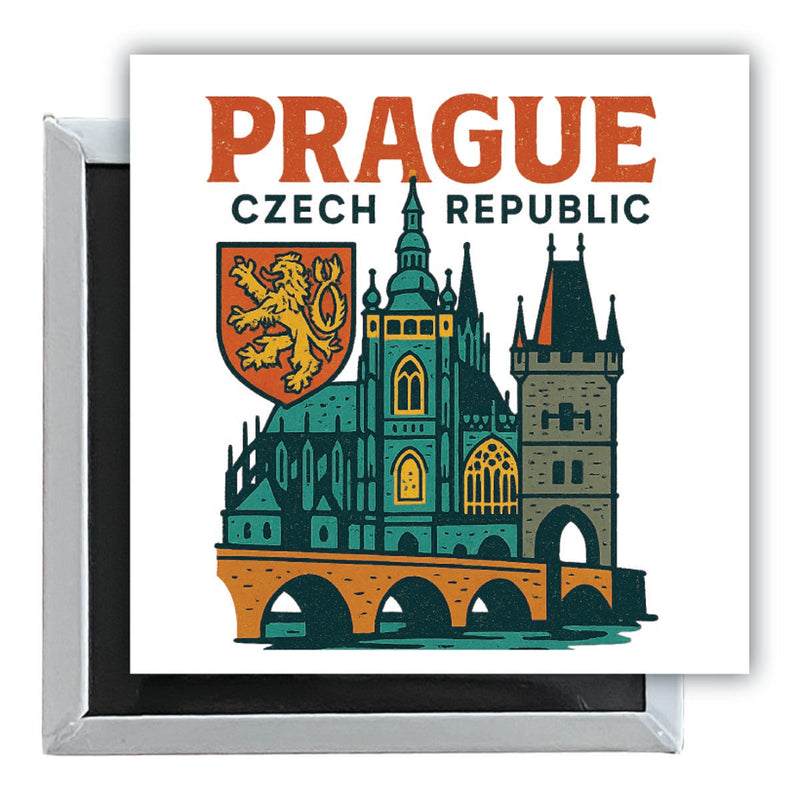 Prague Czech Republic Vintage Design Souvenir 2.5 x 2.5-Inch Fridge Magnet