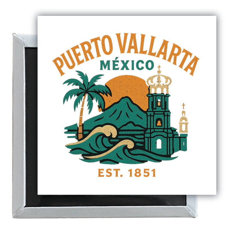 Puerto Vallarta Mexico Vintage Design Souvenir 2.5 x 2.5-Inch Fridge Magnet