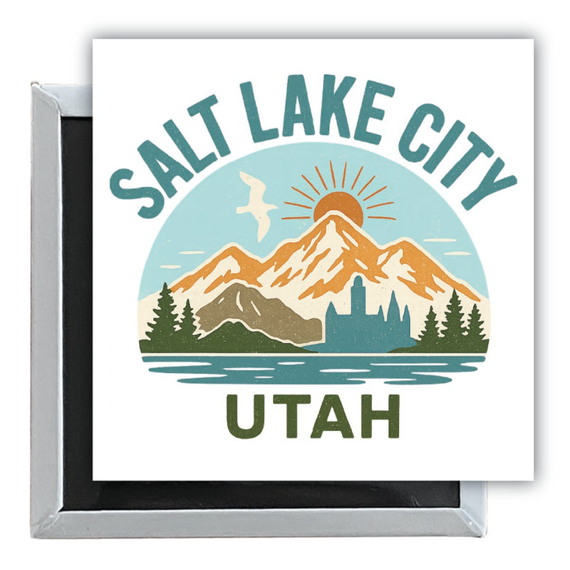 Salt Lake City Utah Vintage Design Souvenir 2.5 x 2.5-Inch Fridge Magnet