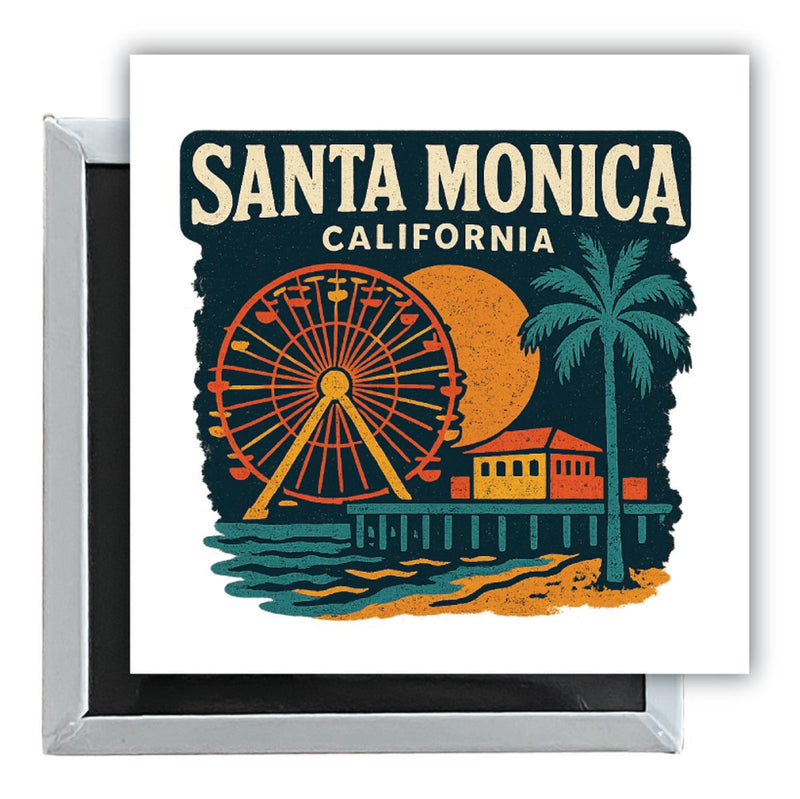 Santa Monica California Vintage Design Souvenir 2.5 x 2.5-Inch Fridge Magnet