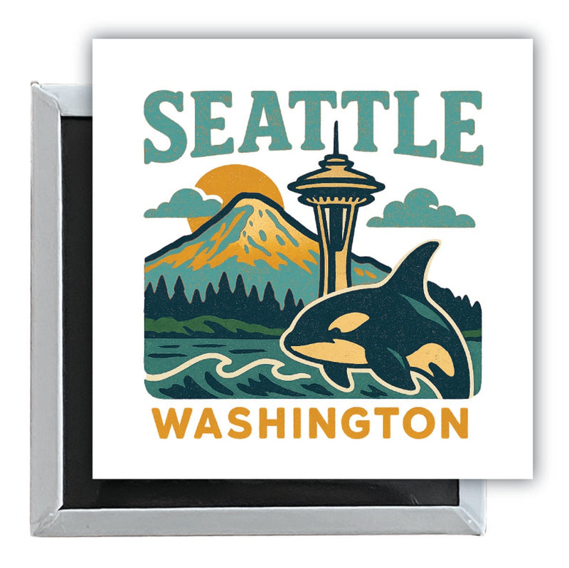 Seattle Washington Vintage Design Souvenir 2.5 x 2.5-Inch Fridge Magnet