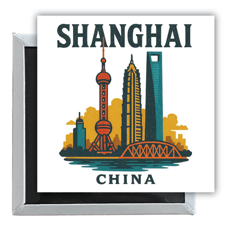 Shanghai China Vintage Design Souvenir 2.5 x 2.5-Inch Fridge Magnet