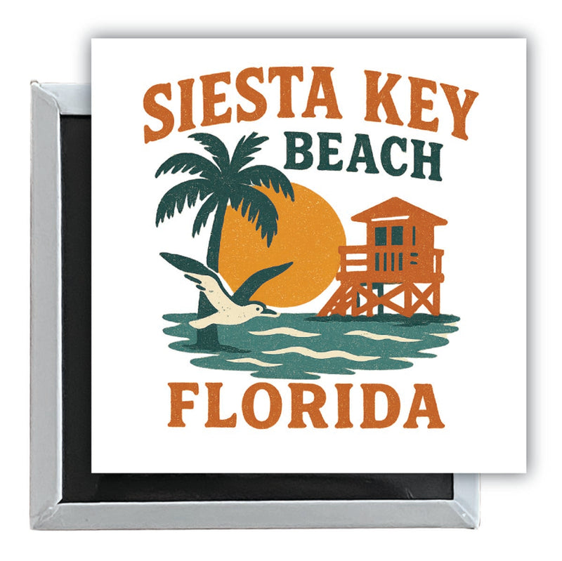 Siesta Key Beach Florida Vintage Design Souvenir 2.5 x 2.5-Inch Fridge Magnet